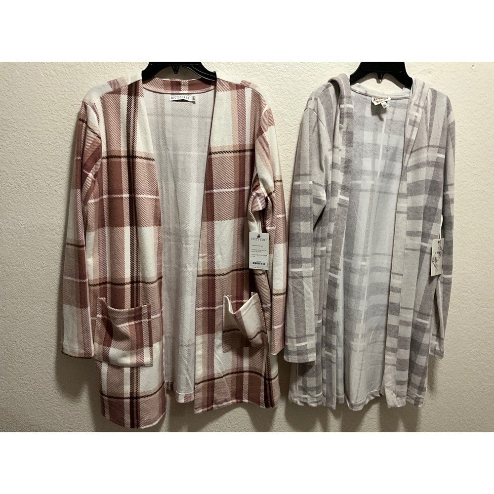 NWT Bundle‎ 2 pcs Dictionary Plaid Cardigan large and Cozy Lounge Wear M